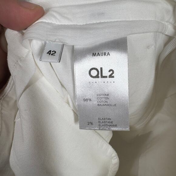 QL2 Quelledue Womens 42/6 US Maura Straight Cropped Cuffed Pants White Denim - Picture 8 of 9